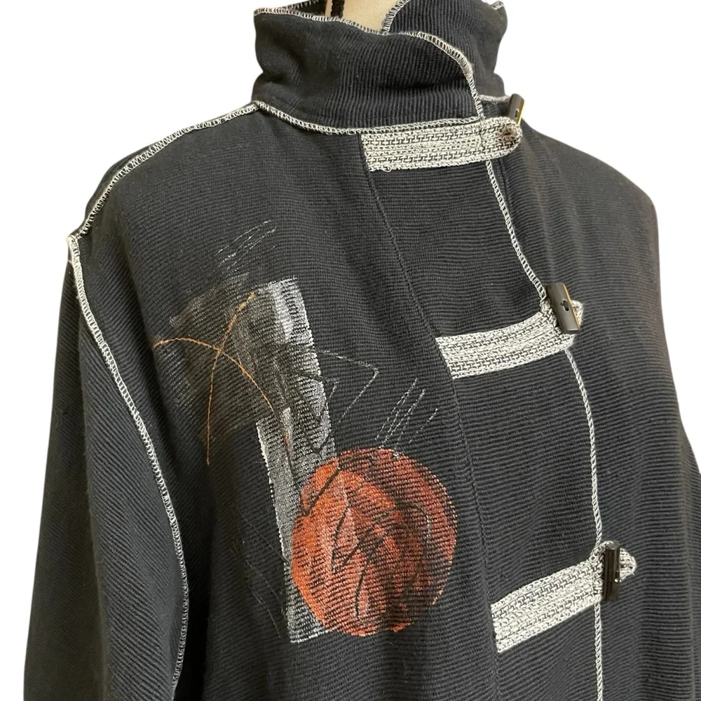 Tribe apeopleunited Women's Faded Black Kimono Artistic‎ Accents Woven Cotton - Picture 3 of 8